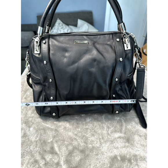 Rebecca Minkoff Cupid Black Leather Silver Hardware Satchel Handbag Crossbody - Picture 8 of 10